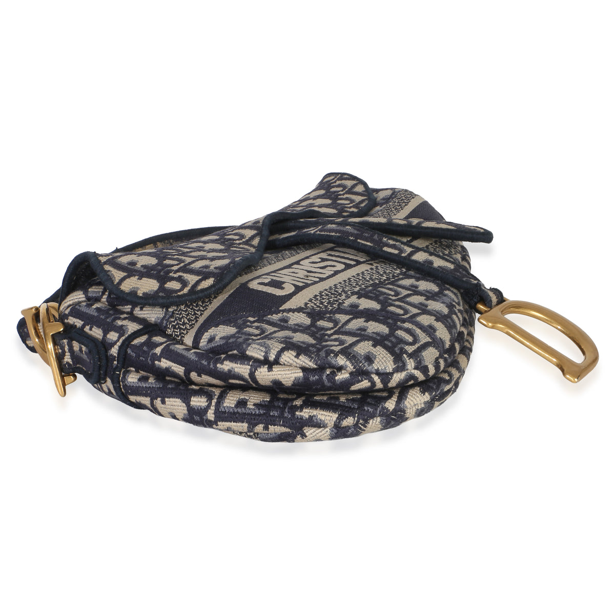 Christian Dior Blue Oblique Embroidered Medium Saddle Bag Handbag 7