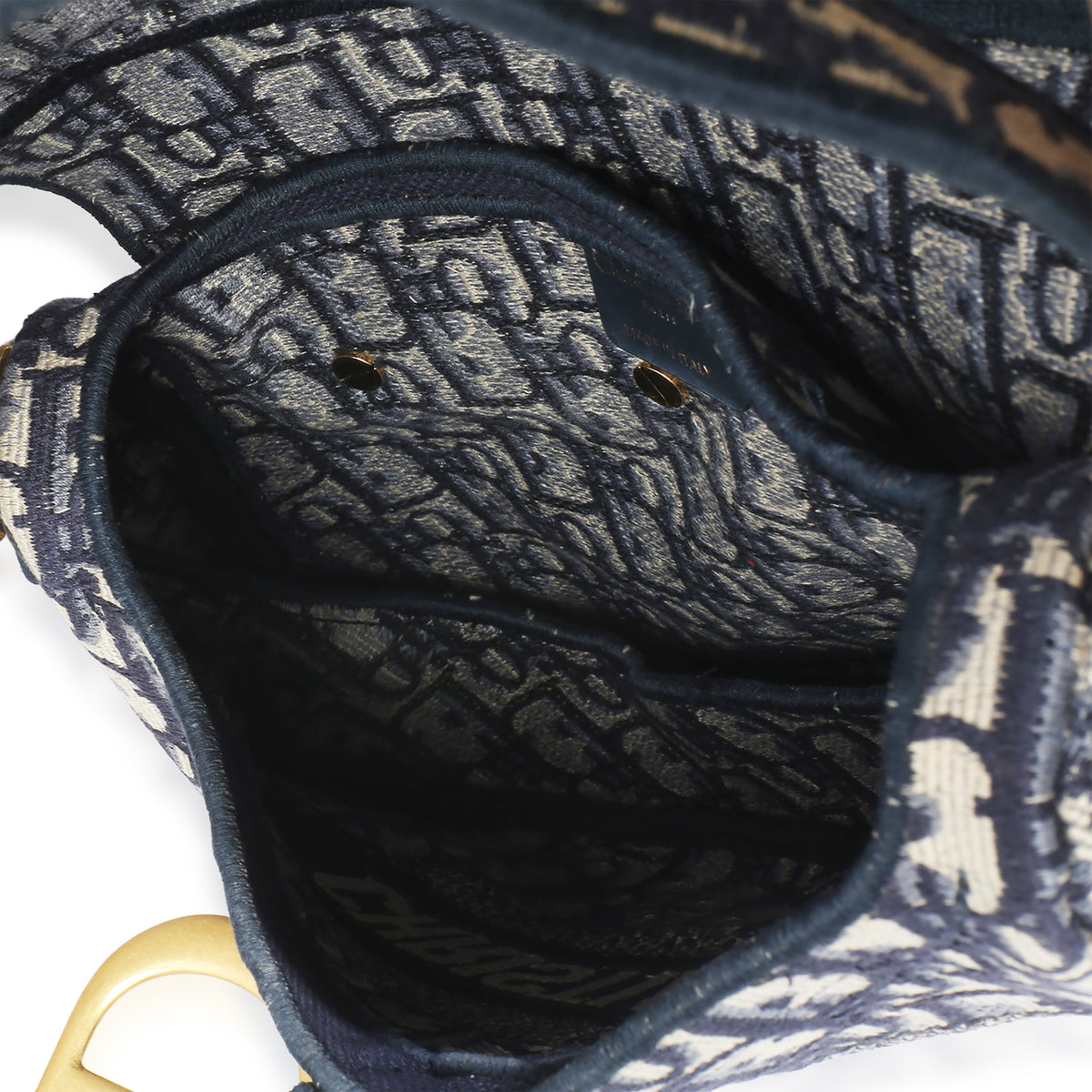 Christian Dior Blue Oblique Embroidered Medium Saddle Bag Handbag 8