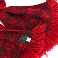 Louis Vuitton Red Monogram Wool Logomania Fringe Scarf 3