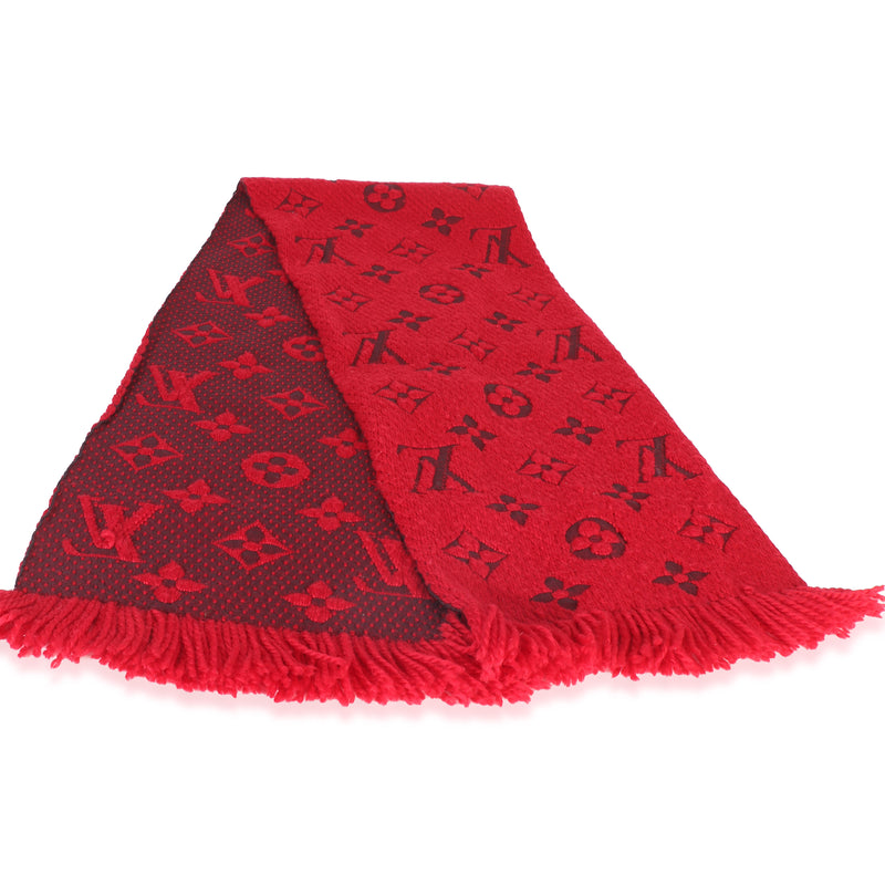 Louis Vuitton Red Monogram Wool Logomania Fringe Scarf fv