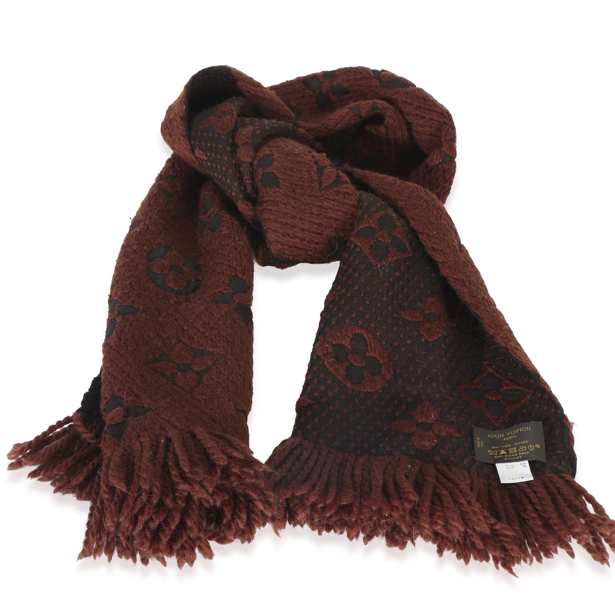 Louis Vuitton Brown Monogram Wool Logomania Fringe Scarf 2