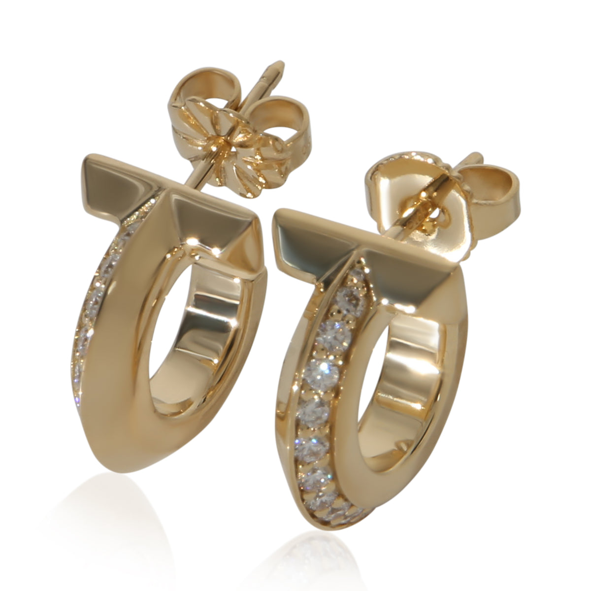 Tiffany & Co. Yellow Gold Diamond Tiffany T T1 Extra Small Hoop Earrings sv