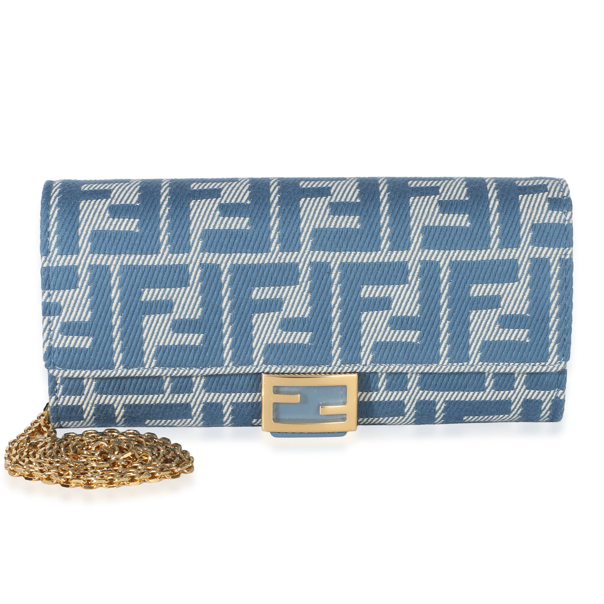 Fendi Blue FF Jacquard Fabric Continental Wallet On A Chain Handbag id