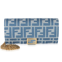 Fendi Blue FF Jacquard Fabric Continental Wallet On A Chain Handbag id