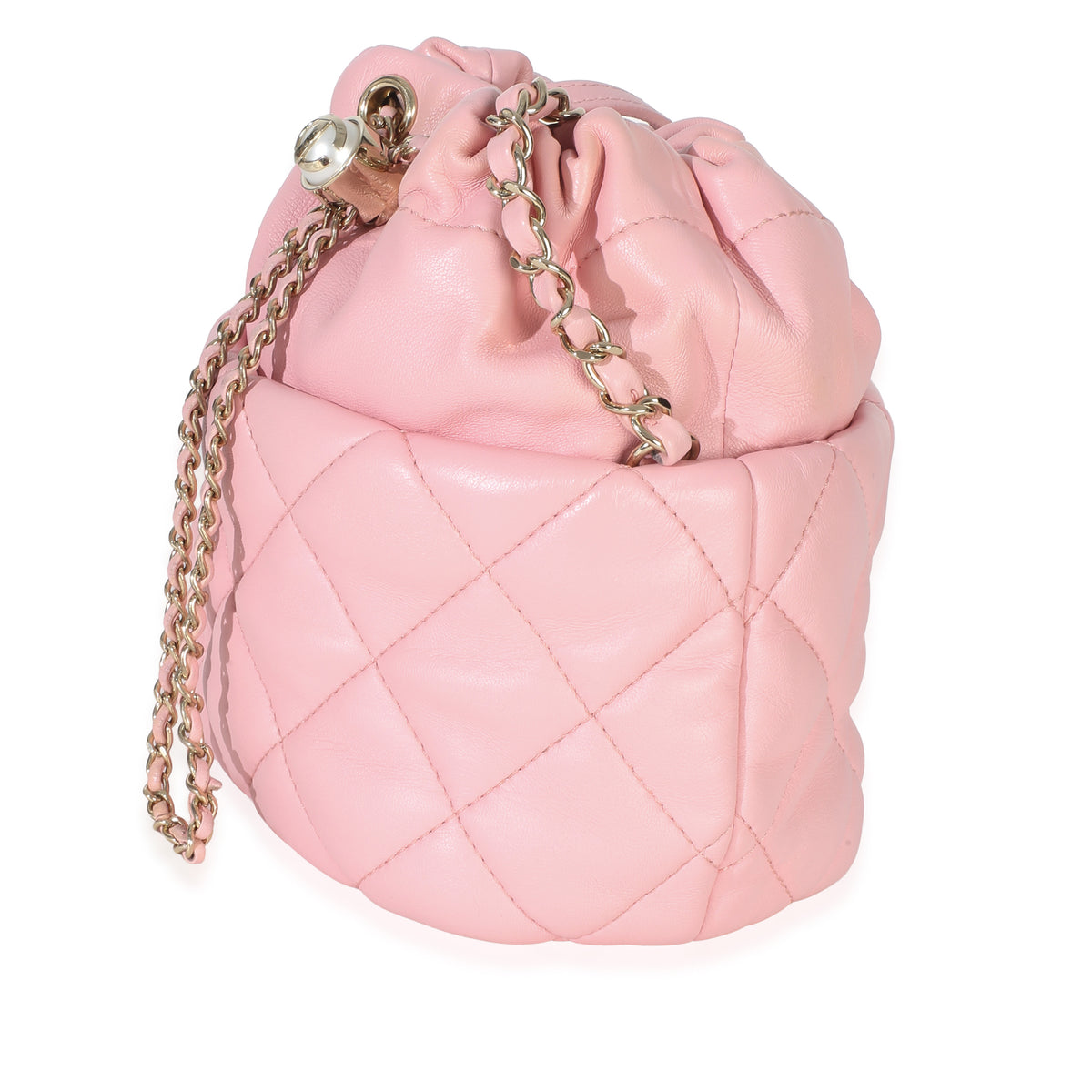 Chanel Pink Quilted Lambskin Pearl Drawstring Bucket Bag Handbag 2