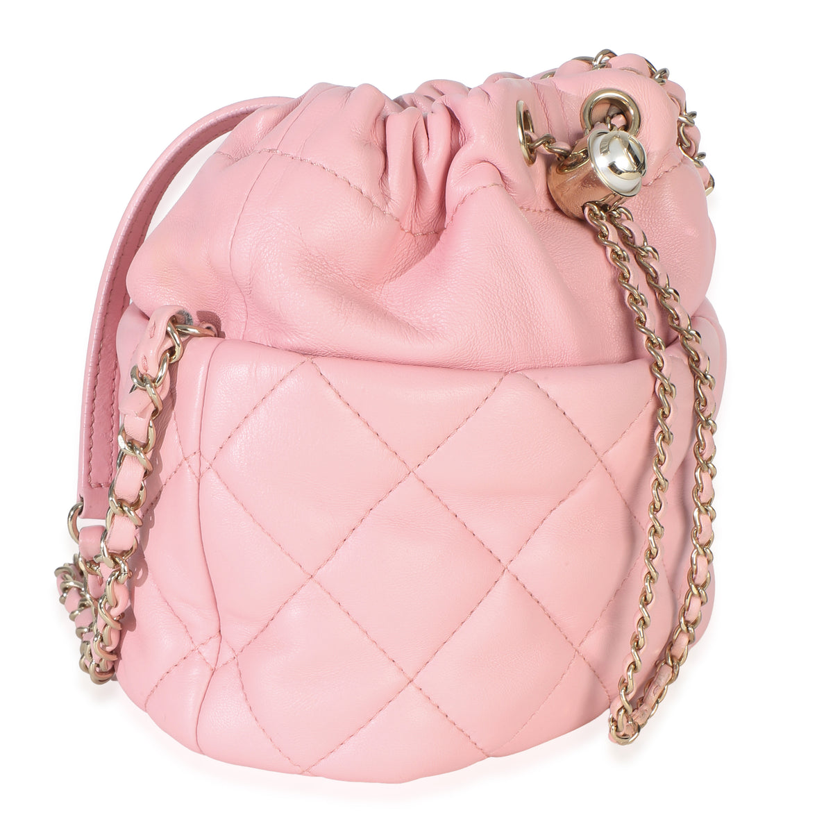 Chanel Pink Quilted Lambskin Pearl Drawstring Bucket Bag Handbag 3