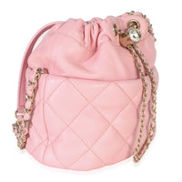 Chanel Pink Quilted Lambskin Pearl Drawstring Bucket Bag Handbag 3