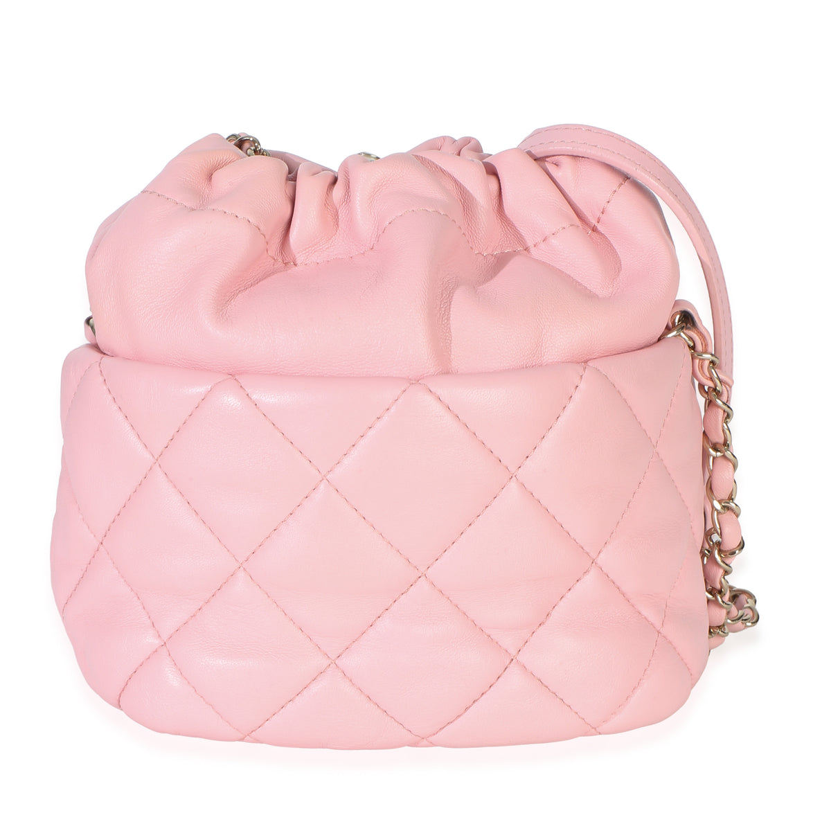 Chanel Pink Quilted Lambskin Pearl Drawstring Bucket Bag Handbag 4