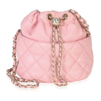 Chanel Pink Quilted Lambskin Pearl Drawstring Bucket Bag Handbag fv