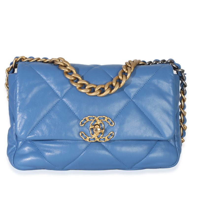Chanel Blue Quilted Lambskin Small  19 Flap Bag Handbag id
