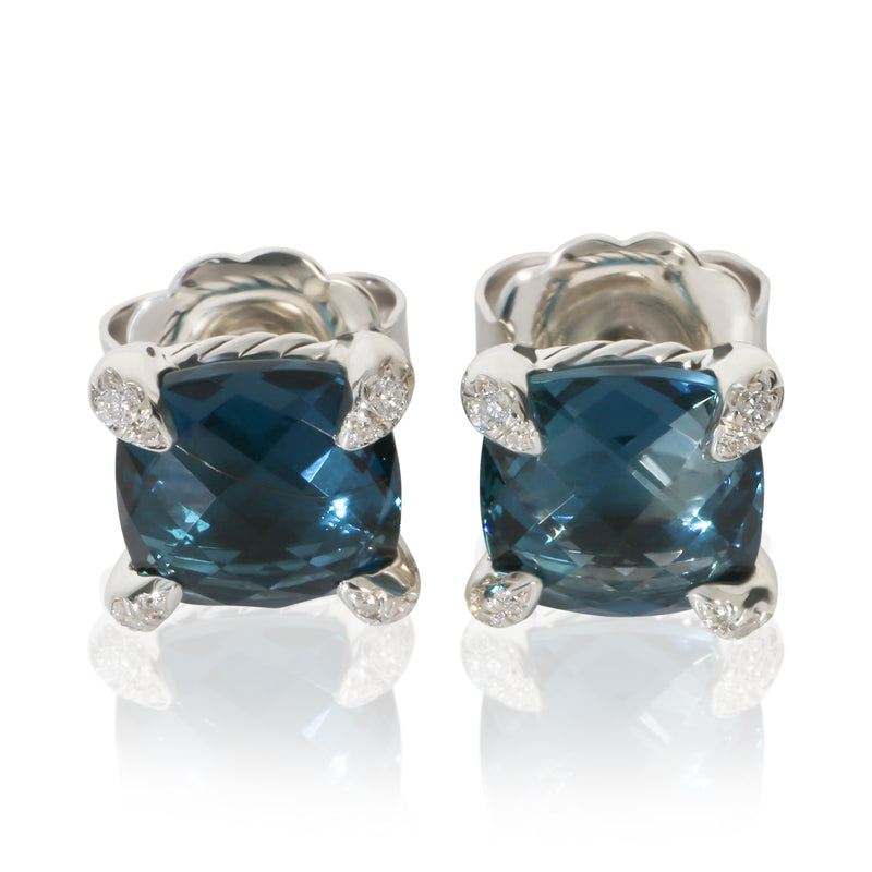 David Yurman Sterling Silver Topaz and Diamond Chatelaine Earrings fv