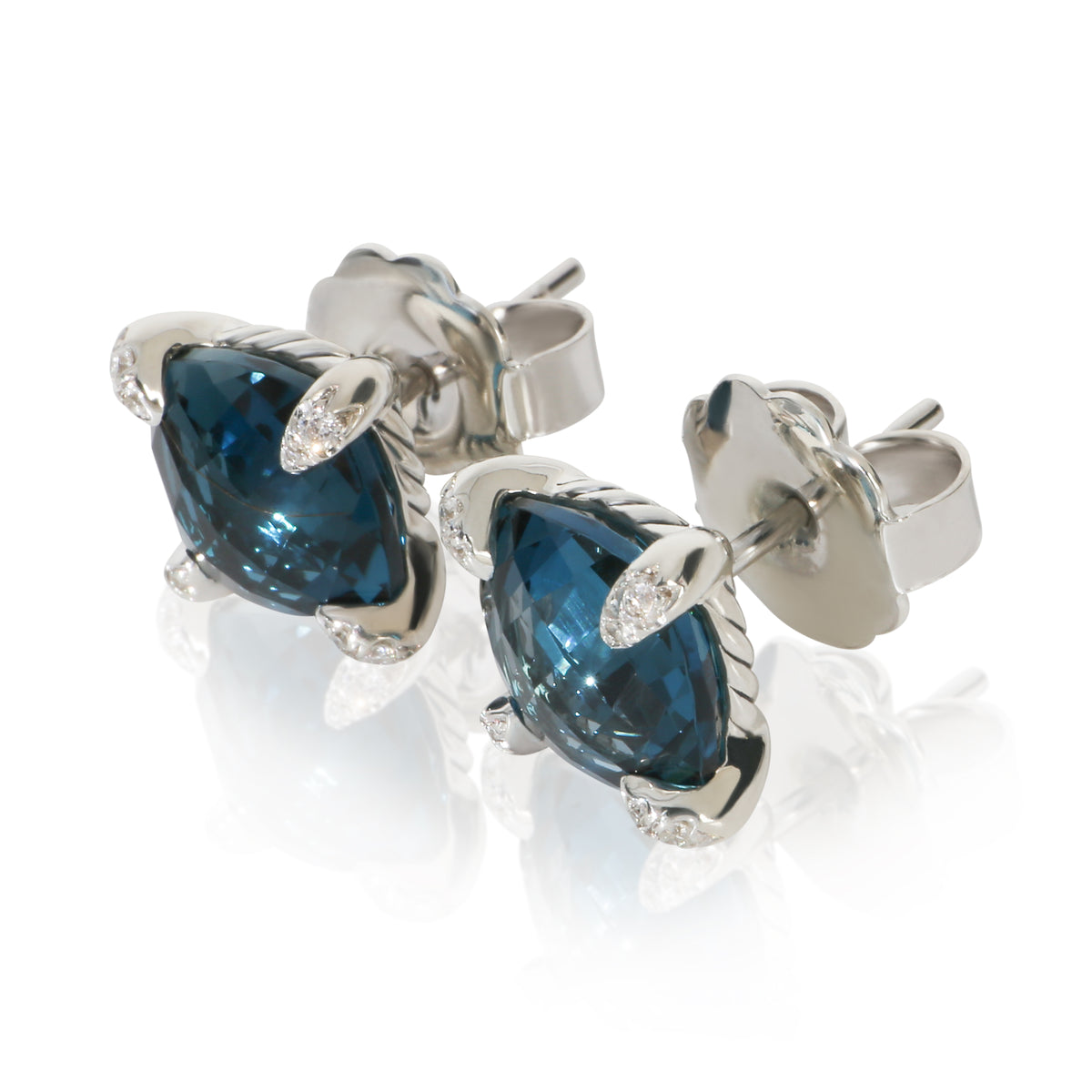 David Yurman Sterling Silver Topaz and Diamond Chatelaine Earrings sv