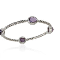 David Yurman Sterling Silver Amethyst Cable Station Slip On Bangle Bracelet bv