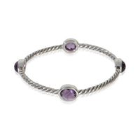 David Yurman Sterling Silver Amethyst Cable Station Slip On Bangle Bracelet pv