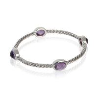David Yurman Sterling Silver Amethyst Cable Station Slip On Bangle Bracelet sv