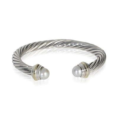 David Yurman Yellow Gold & Sterling Silver Pearl Cable Classic Bracelet fv