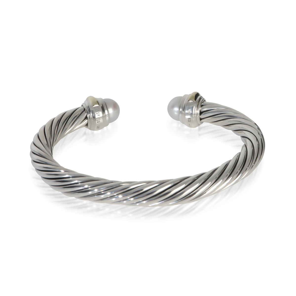 David Yurman Yellow Gold & Sterling Silver Pearl Cable Classic Bracelet pv