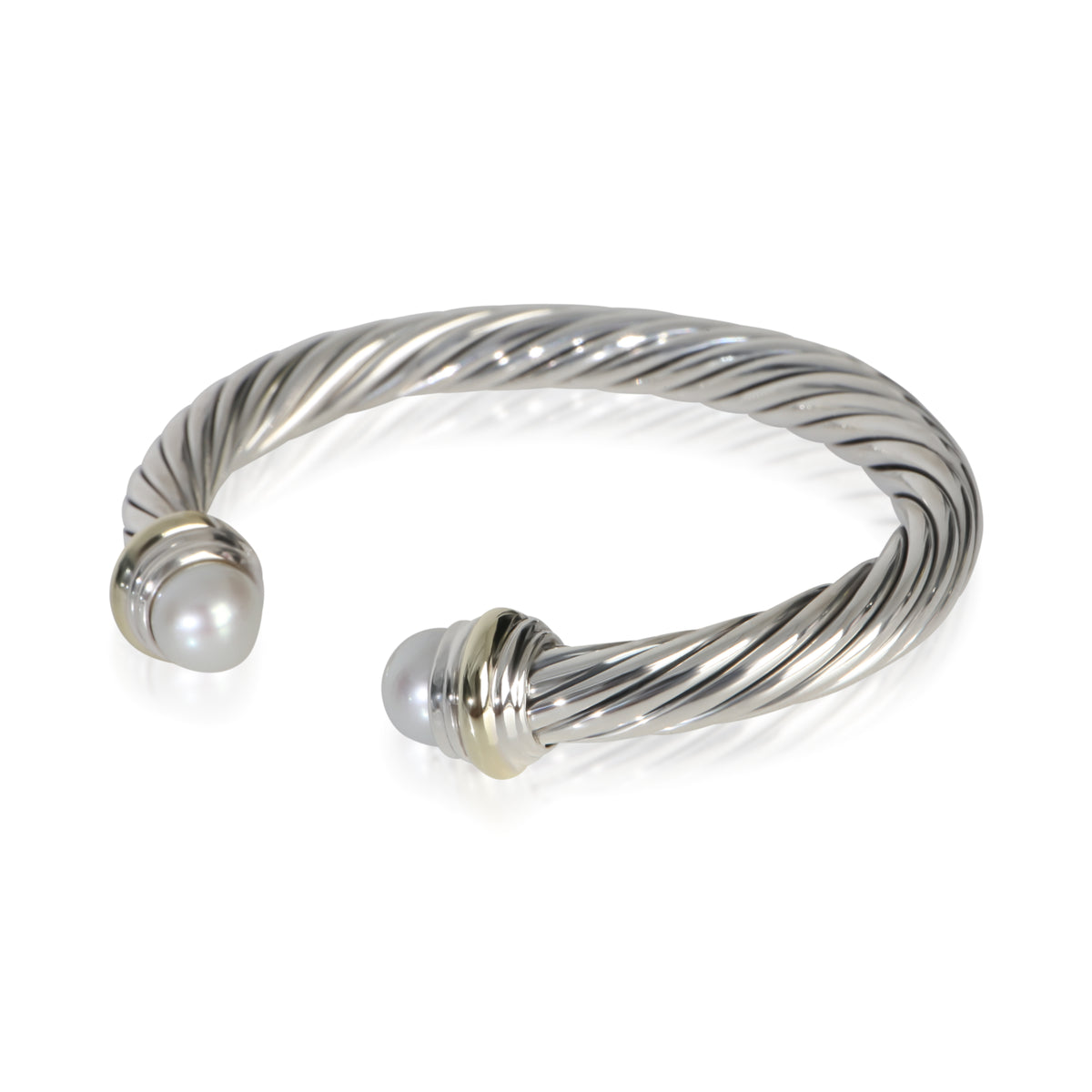David Yurman Yellow Gold & Sterling Silver Pearl Cable Classic Bracelet sv