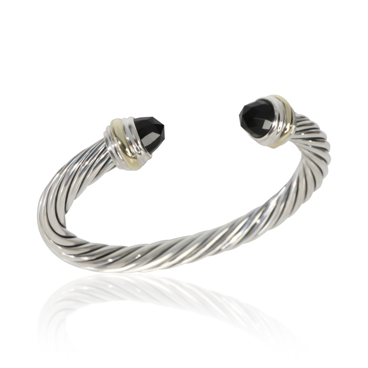 David Yurman Yellow Gold & Sterling Silver Onyx Cable Classic Bracelet bv