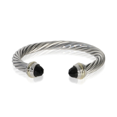 David Yurman Yellow Gold & Sterling Silver Onyx Cable Classic Bracelet fv
