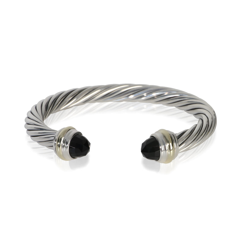 David Yurman Yellow Gold & Sterling Silver Onyx Cable Classic Bracelet fv