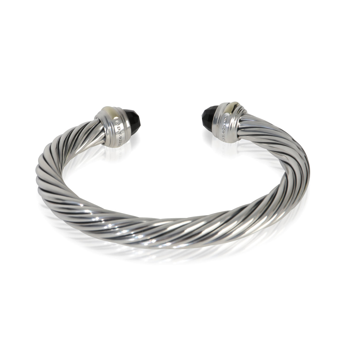 David Yurman Yellow Gold & Sterling Silver Onyx Cable Classic Bracelet pv