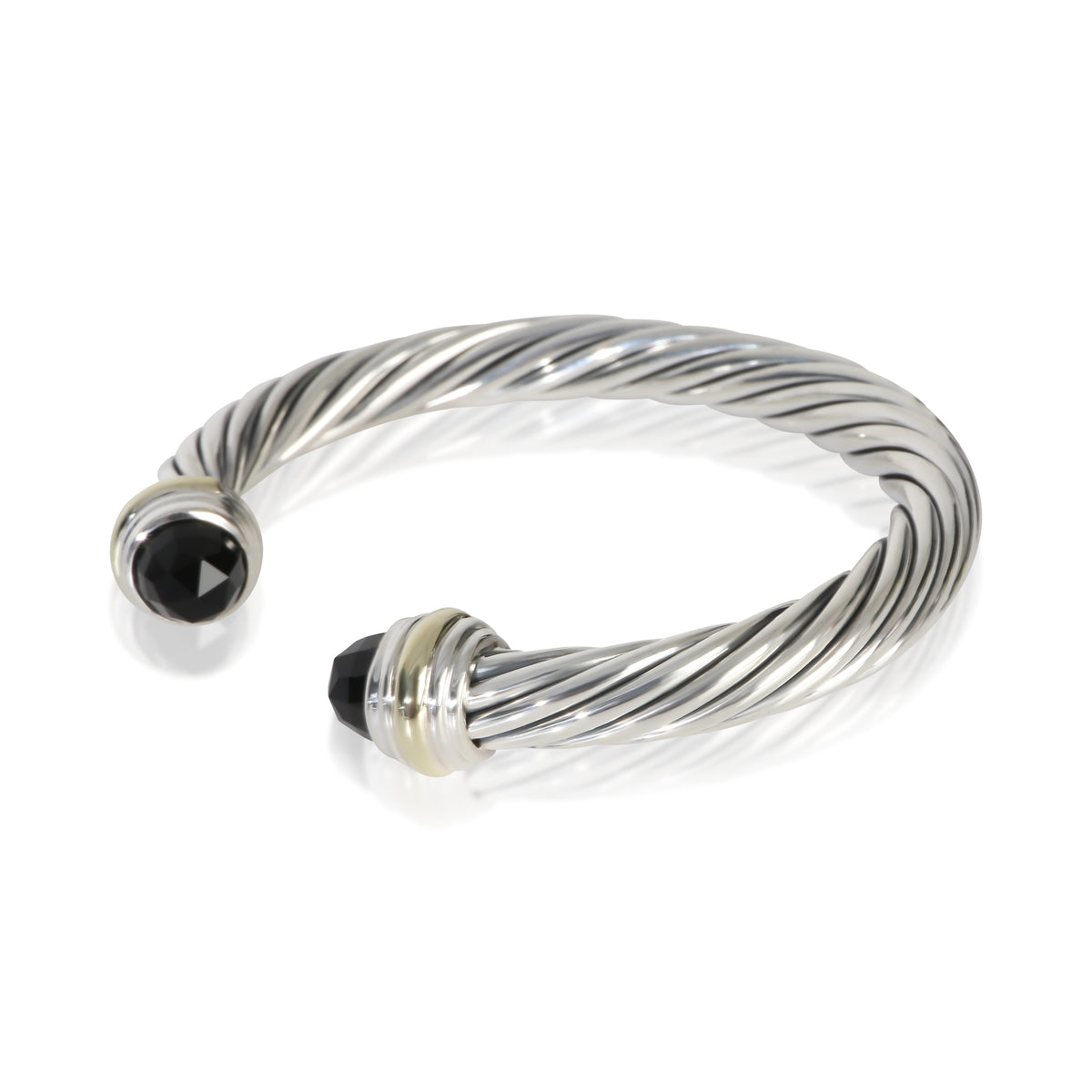 David Yurman Yellow Gold & Sterling Silver Onyx Cable Classic Bracelet sv