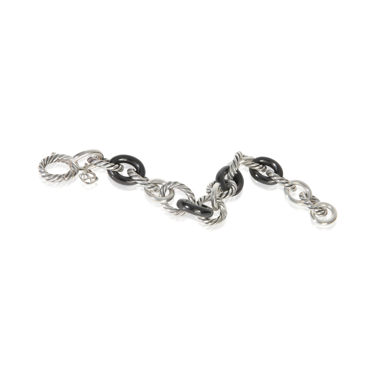 David Yurman Sterling Silver & Black Ceramic Oval Link Bracelet bv