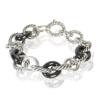 David Yurman Sterling Silver & Black Ceramic Oval Link Bracelet fv