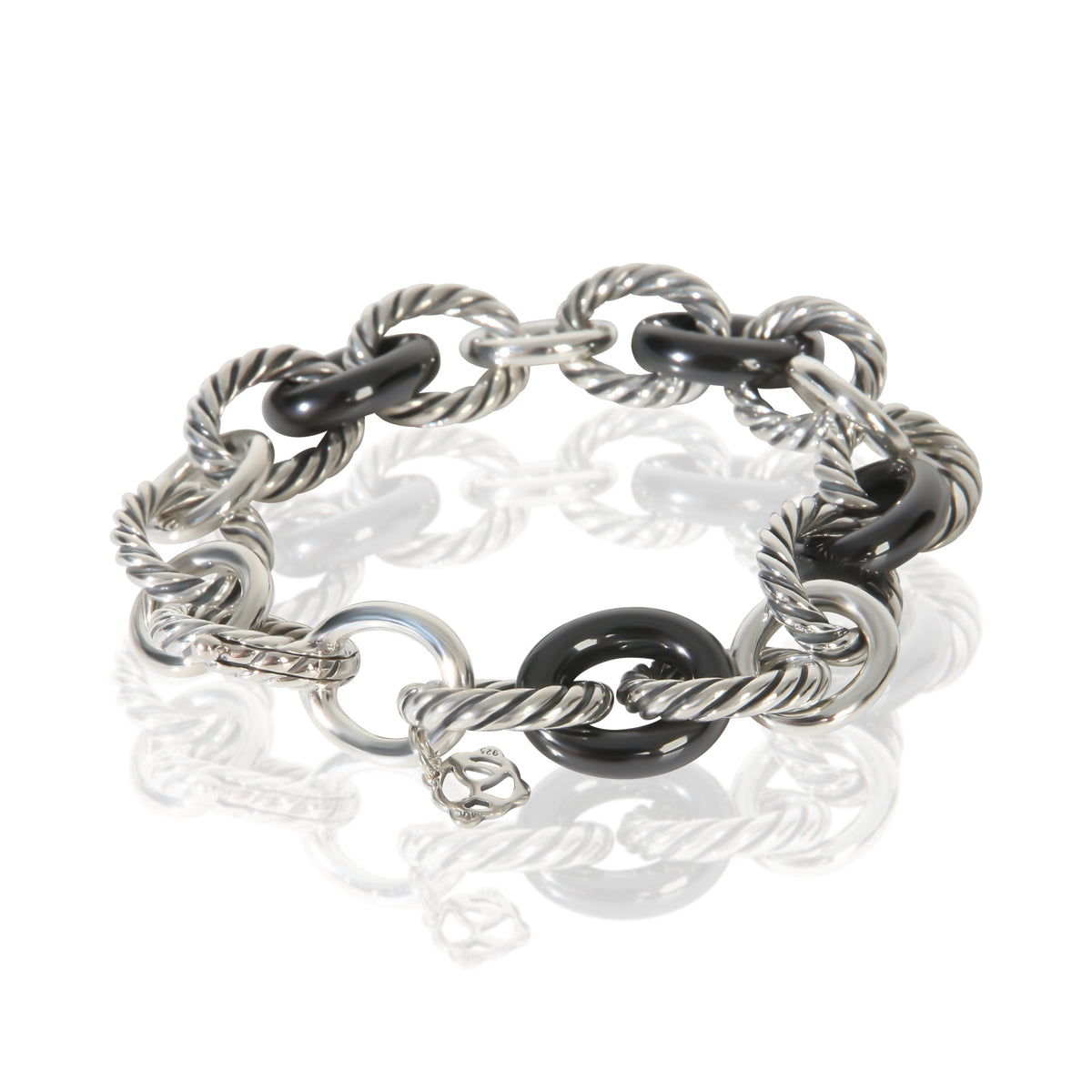 David Yurman Sterling Silver & Black Ceramic Oval Link Bracelet pv