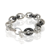 David Yurman Sterling Silver & Black Ceramic Oval Link Bracelet pv