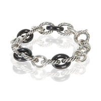 David Yurman Sterling Silver & Black Ceramic Oval Link Bracelet sv