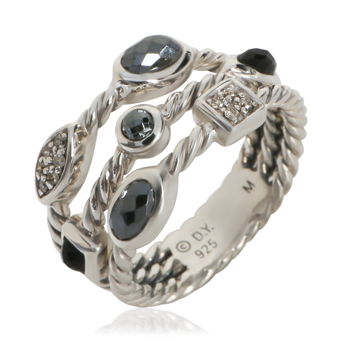 David Yurman Sterling Silver Hematite and Diamond Confetti Ring bv