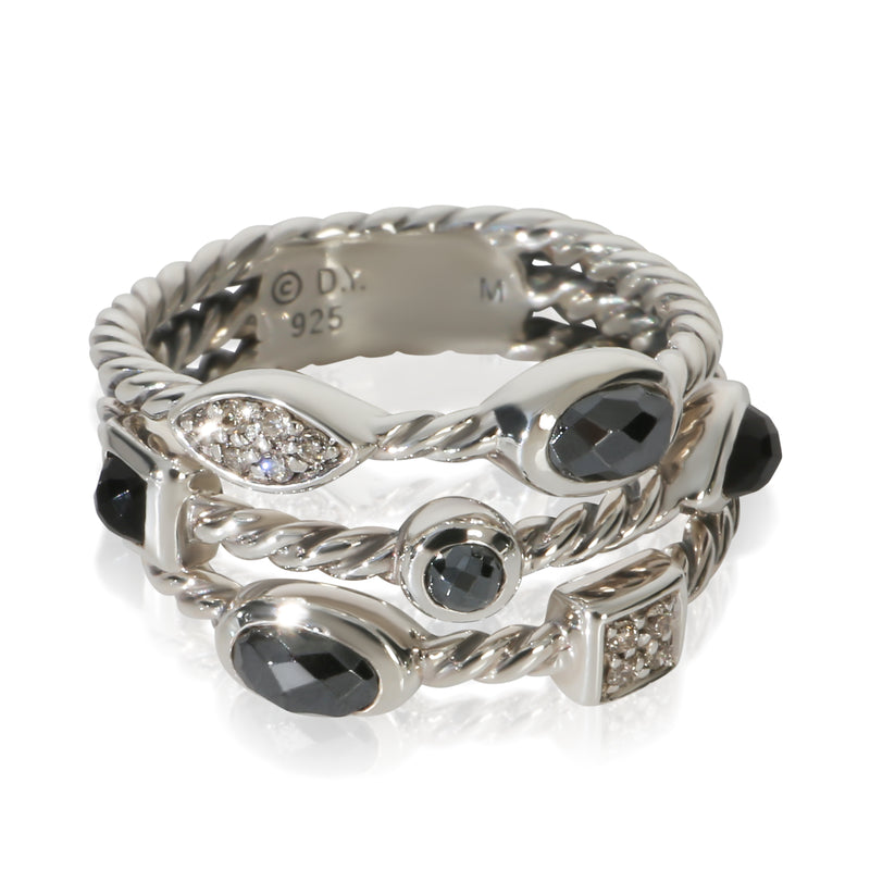 David Yurman Sterling Silver Hematite and Diamond Confetti Ring fv