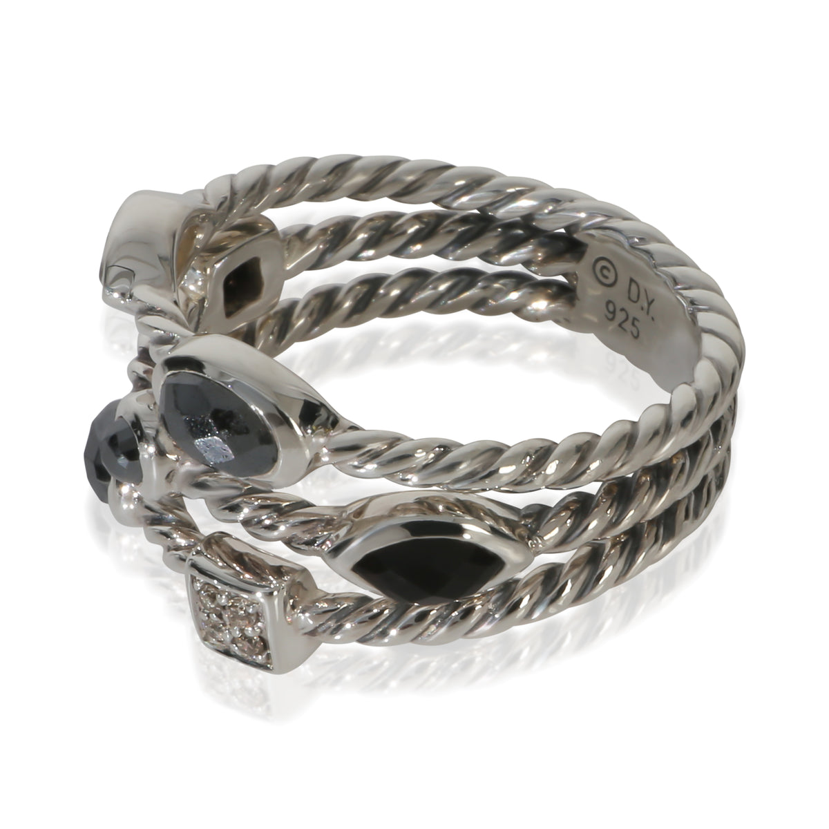 David Yurman Sterling Silver Hematite and Diamond Confetti Ring sv