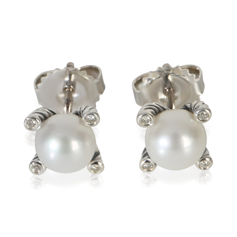 David Yurman Sterling Silver Pearl and Diamond Earrings fv