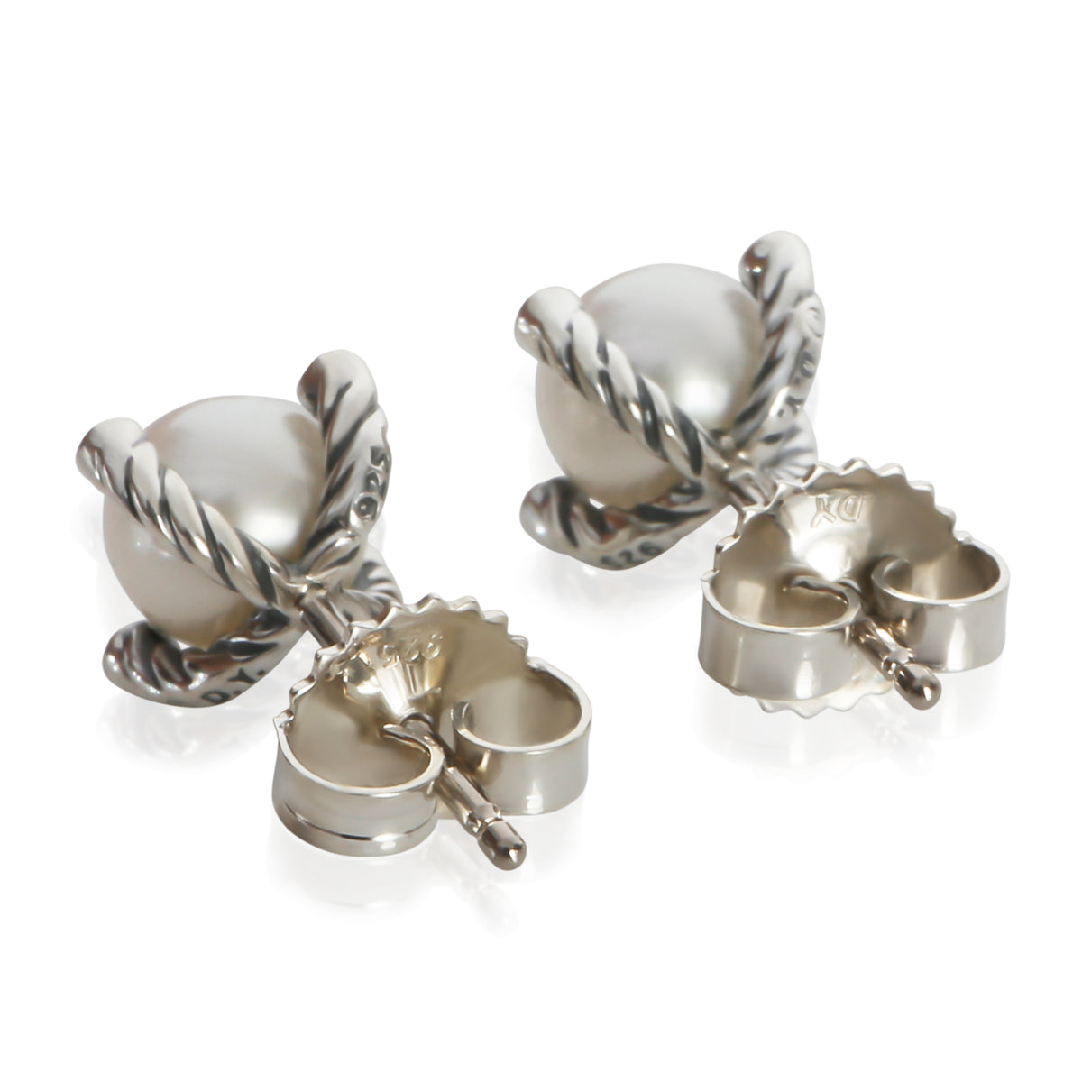 David Yurman Sterling Silver Pearl and Diamond Earrings pv