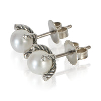 David Yurman Sterling Silver Pearl and Diamond Earrings sv