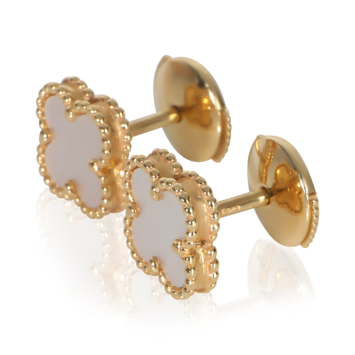 Van Cleef & Arpels Yellow Gold Mother Of Pearl Sweet Alhambra Earrings sv