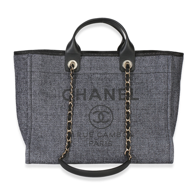 Chanel Grey Black Lurex Boucle Large Deauville Tote Handbag id