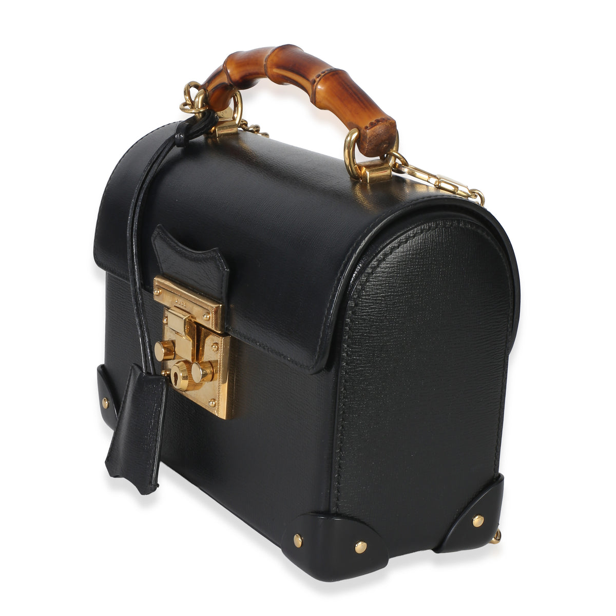 Gucci Black Azalea Calfskin Small Padlock Bamboo Shoulder Bag Handbag 2