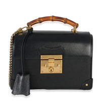 Gucci Black Azalea Calfskin Small Padlock Bamboo Shoulder Bag Handbag fv