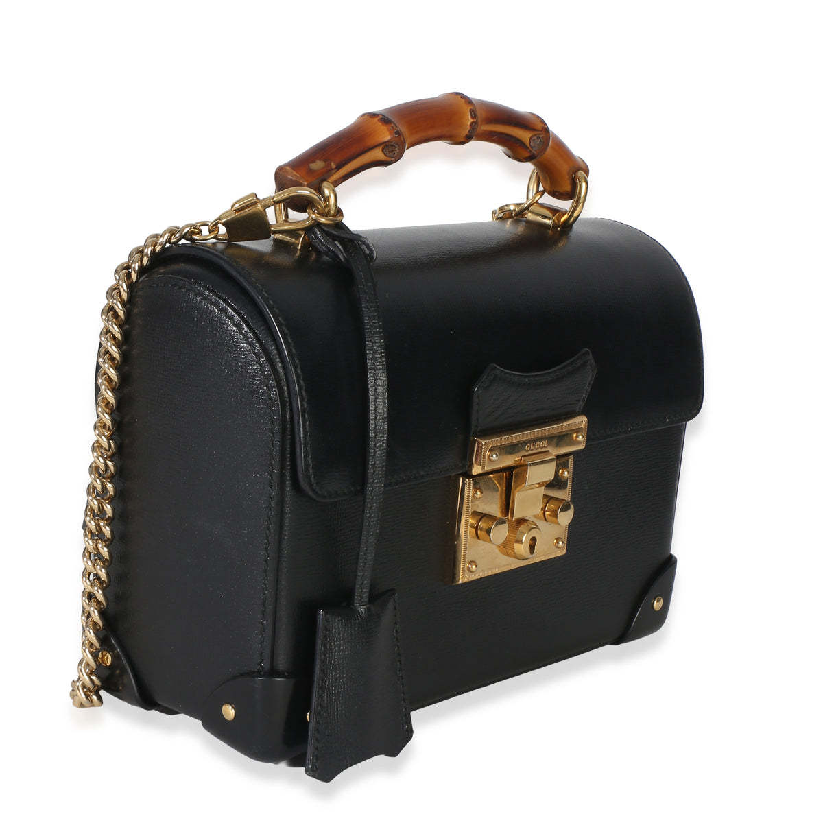 Gucci Black Azalea Calfskin Small Padlock Bamboo Shoulder Bag Handbag 3