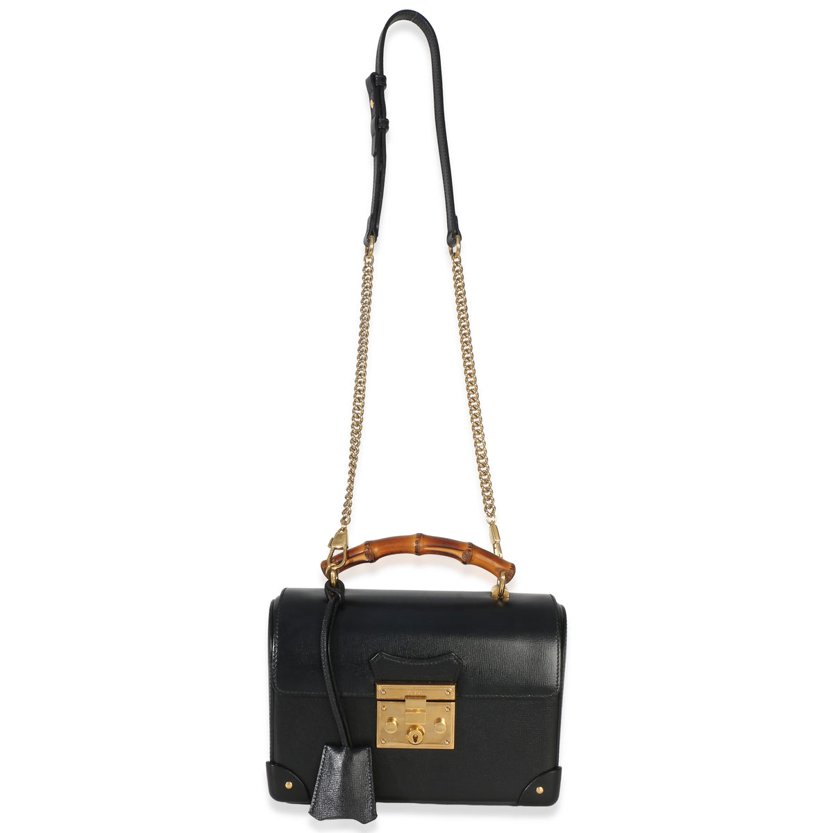 Gucci Black Azalea Calfskin Small Padlock Bamboo Shoulder Bag Handbag 8