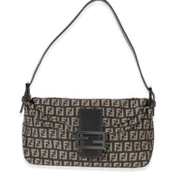 Fendi Vintage Brown FF Zucchino Canvas Double Flap Baguette Handbag id