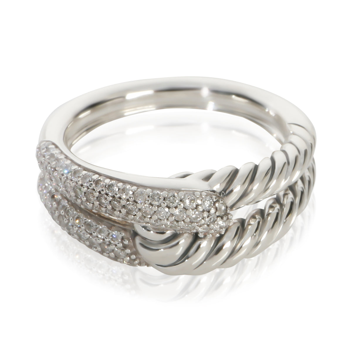 David Yurman Sterling Silver Diamond Labyrinth Single Loop Ring fv
