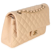 Chanel Beige Quilted Lambskin Medium Classic Double Flap Bag Handbag 3
