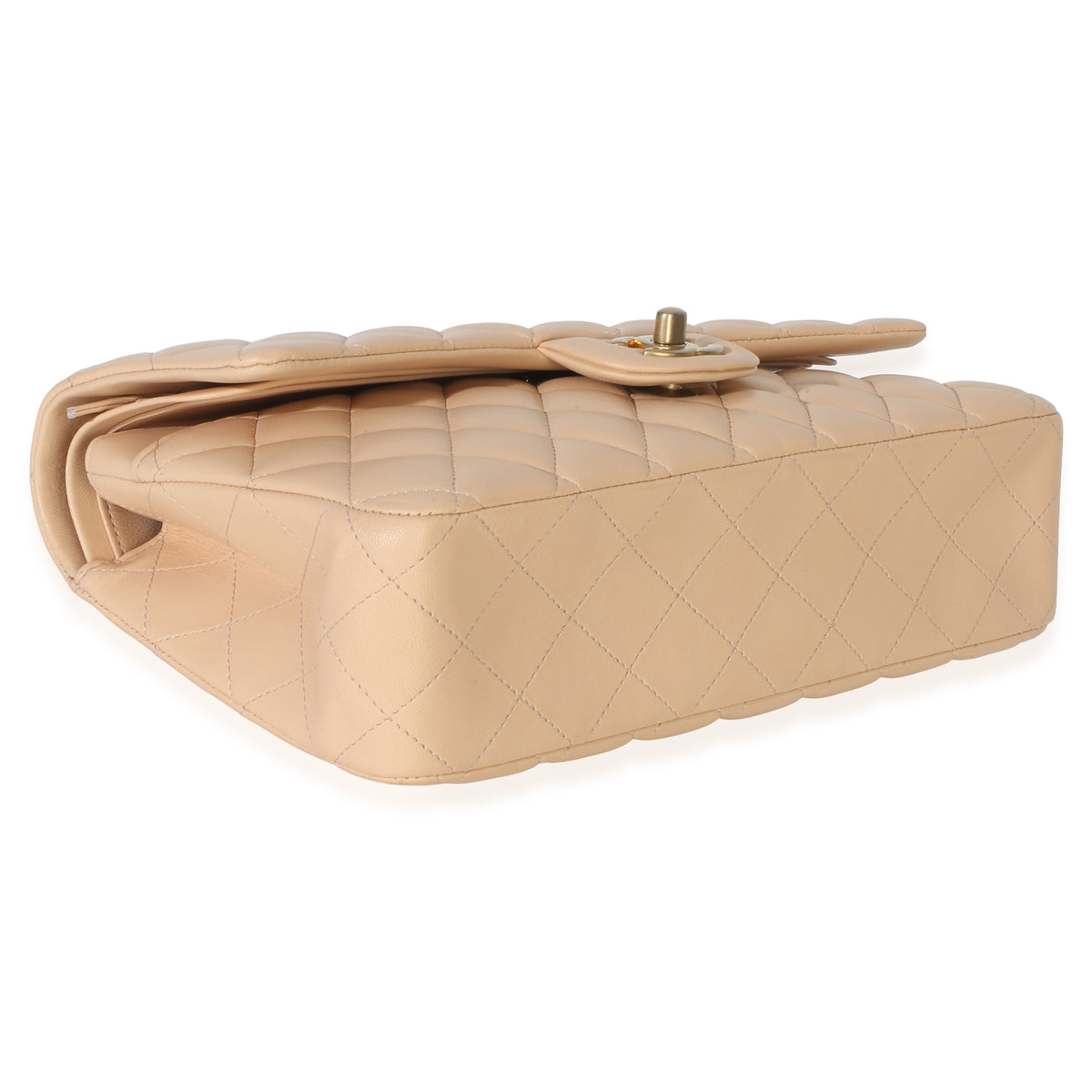 Chanel Beige Quilted Lambskin Medium Classic Double Flap Bag Handbag 7