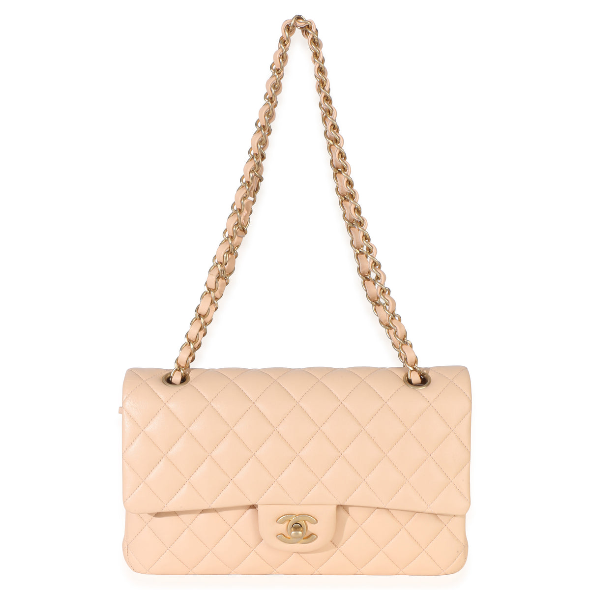 Chanel Beige Quilted Lambskin Medium Classic Double Flap Bag Handbag 8