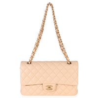 Chanel Beige Quilted Lambskin Medium Classic Double Flap Bag Handbag 8